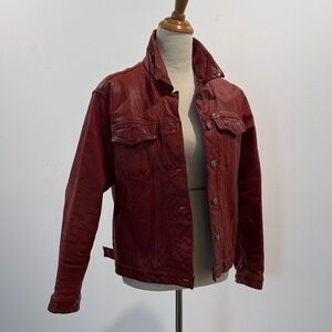 GAP Red Leather Truckers Jacket